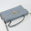 VALENTINO Rock Studs Hand Bag Leather 2way Light Blue Gold Auth BA14388-6