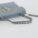 VALENTINO Rock Studs Hand Bag Leather 2way Light Blue Gold Auth BA14388-7