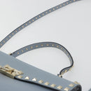 VALENTINO Rock Studs Hand Bag Leather 2way Light Blue Gold Auth BA14388-8