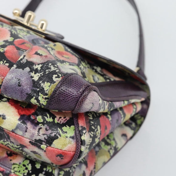 BALLY Hand Bag Leather Purple Gold Auth BA14389A