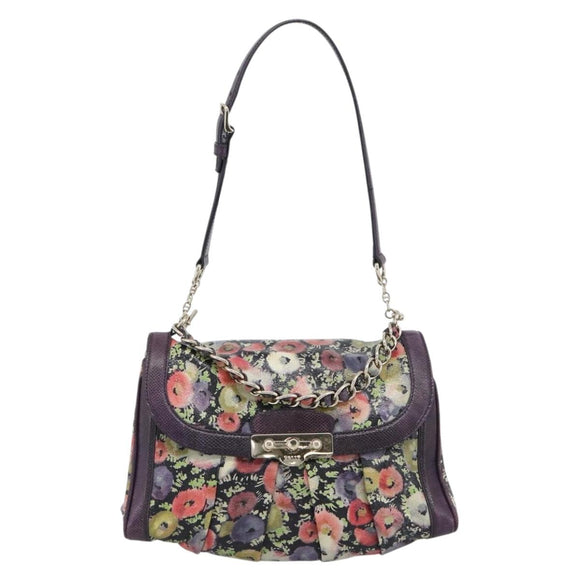 BALLY Hand Bag Leather Purple Gold Auth BA14389A