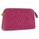 CHANEL COCO Mark Pouch Caviar Skin Pink Gold CC Auth BA14390A-1