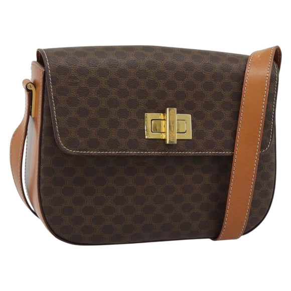 CELINE Macadam Canvas Shoulder Bag PVC Leather Brown Gold Auth BA14393