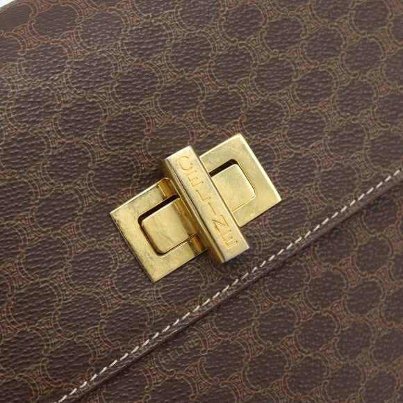 CELINE Macadam Canvas Shoulder Bag PVC Leather Brown Gold Auth BA14393