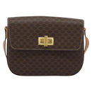 CELINE Macadam Canvas Shoulder Bag PVC Leather Brown Gold Auth BA14393-2