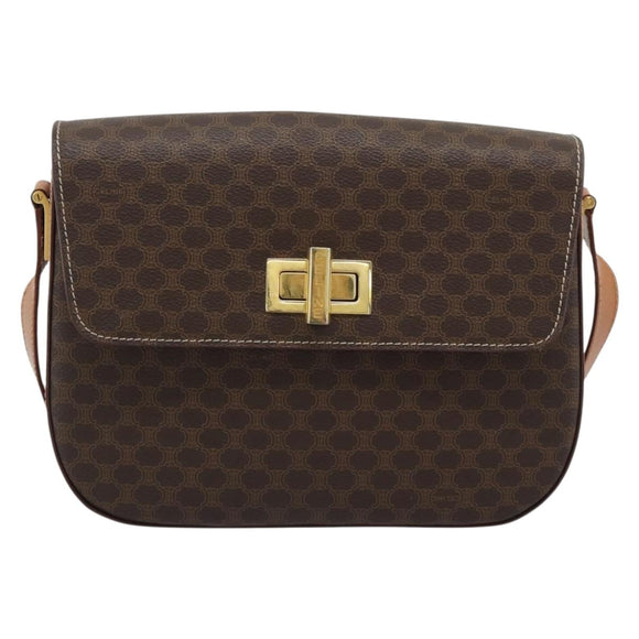 CELINE Macadam Canvas Shoulder Bag PVC Leather Brown Gold Auth BA14393