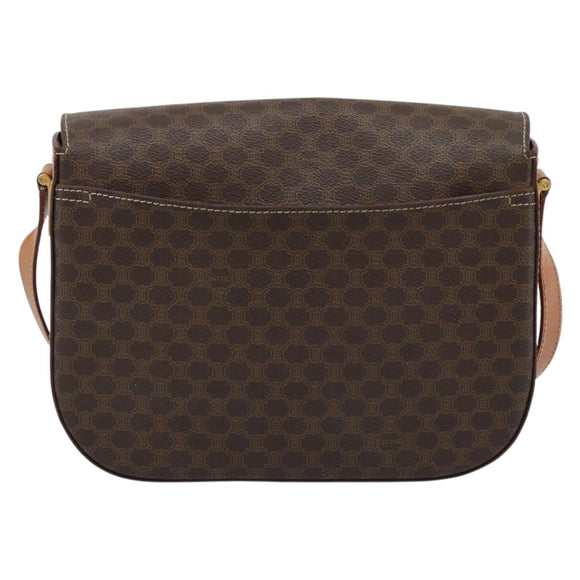 CELINE Macadam Canvas Shoulder Bag PVC Leather Brown Gold Auth BA14393