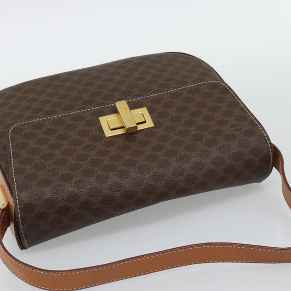CELINE Macadam Canvas Shoulder Bag PVC Leather Brown Gold Auth BA14393