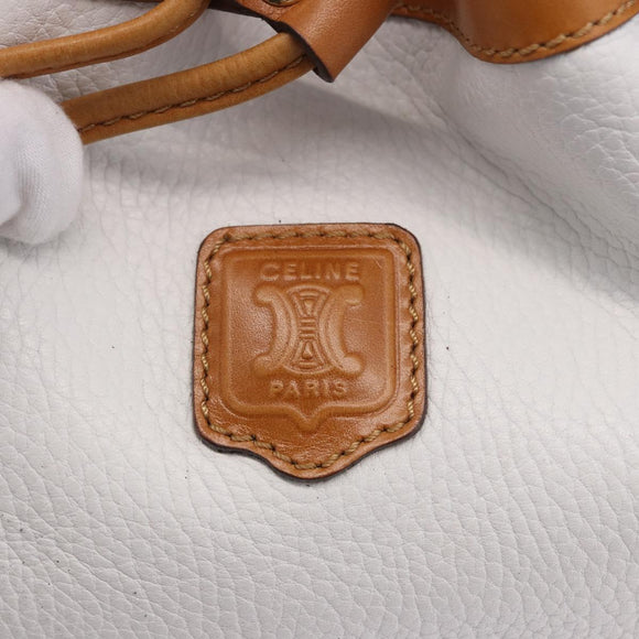 CELINE Shoulder Bag Leather White Gold Auth BA14401A
