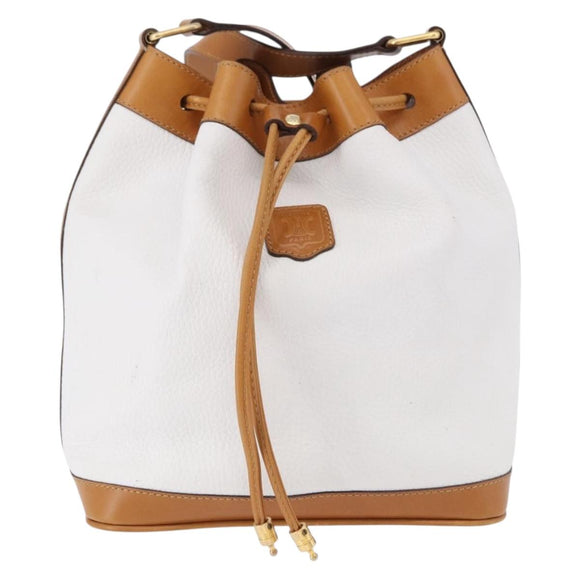 CELINE Shoulder Bag Leather White Gold Auth BA14401A