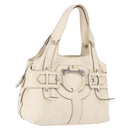 Salvatore Ferragamo Gancini Hand Bag Leather White Gold Auth BA14402-1