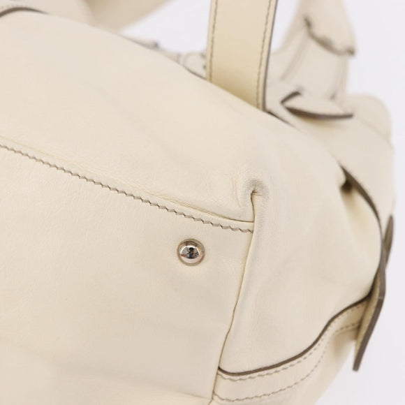 Salvatore Ferragamo Gancini Hand Bag Leather White Gold Auth BA14402