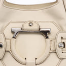 Salvatore Ferragamo Gancini Hand Bag Leather White Gold Auth BA14402-17