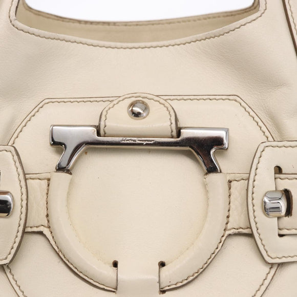 Salvatore Ferragamo Gancini Hand Bag Leather White Gold Auth BA14402