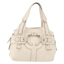 Salvatore Ferragamo Gancini Hand Bag Leather White Gold Auth BA14402-13