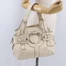 Salvatore Ferragamo Gancini Hand Bag Leather White Gold Auth BA14402-24