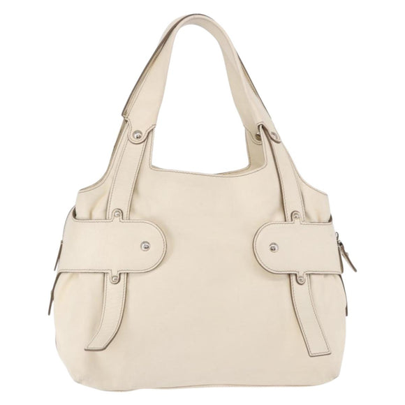 Salvatore Ferragamo Gancini Hand Bag Leather White Gold Auth BA14402