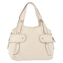 Salvatore Ferragamo Gancini Hand Bag Leather White Gold Auth BA14402-2
