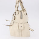 Salvatore Ferragamo Gancini Hand Bag Leather White Gold Auth BA14402-3