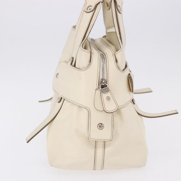 Salvatore Ferragamo Gancini Hand Bag Leather White Gold Auth BA14402