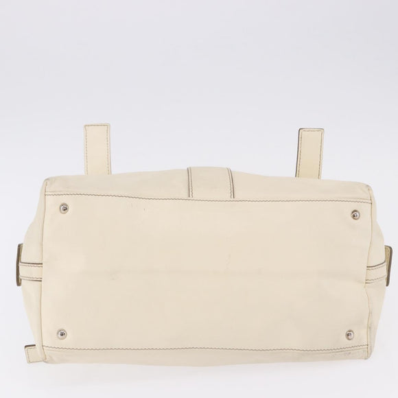 Salvatore Ferragamo Gancini Hand Bag Leather White Gold Auth BA14402