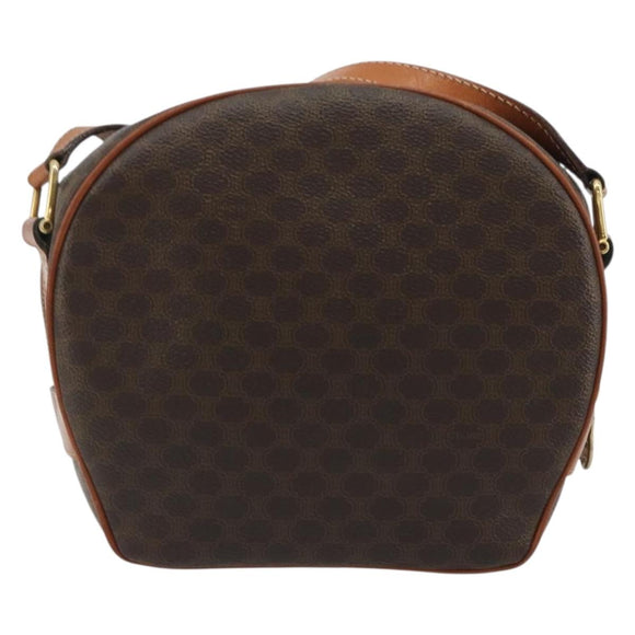 CELINE Macadam Canvas Shoulder Bag PVC Leather Brown Gold Auth BA14407A