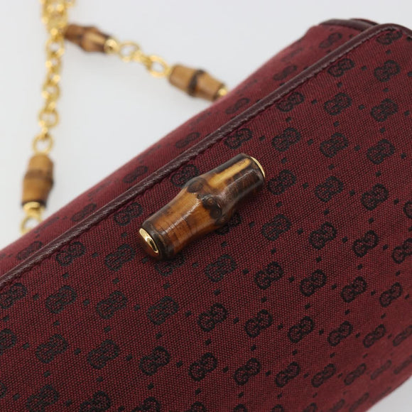 GUCCI Micro GG Canvas Chain Shoulder Bag Red Gold Auth BA14413