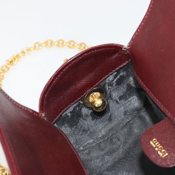 GUCCI Micro GG Canvas Chain Shoulder Bag Red Gold Auth BA14413