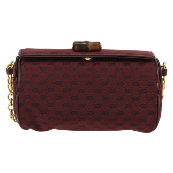 GUCCI Micro GG Canvas Chain Shoulder Bag Red Gold Auth BA14413
