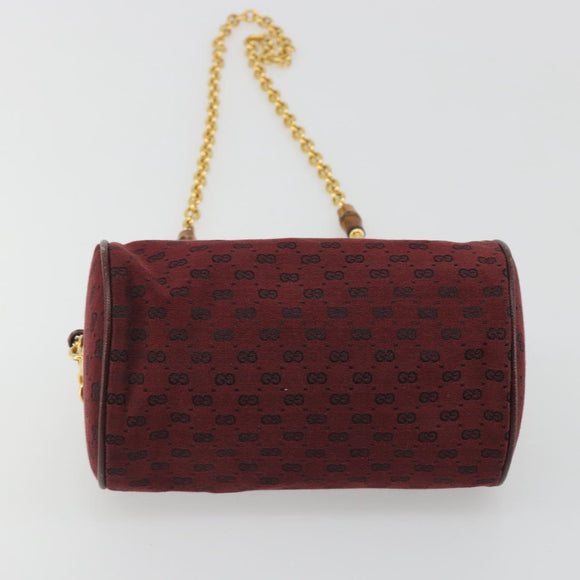 GUCCI Micro GG Canvas Chain Shoulder Bag Red Gold Auth BA14413