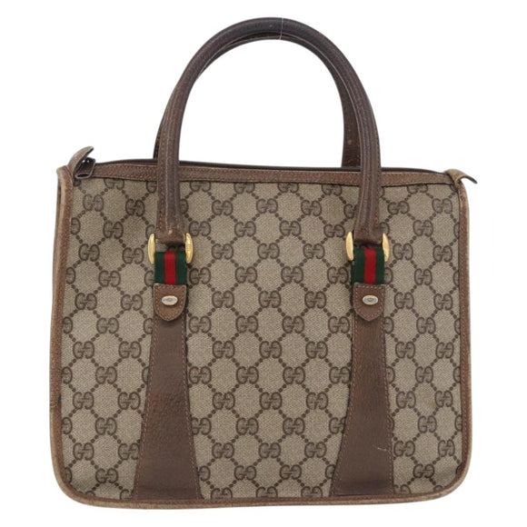 GUCCI GG Supreme Web Sherry Line Hand Bag PVC Beige Gold 41 02 039 Auth BA14425