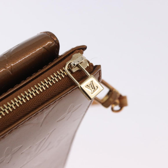 LOUIS VUITTON Monogram Vernis Motto Accessory Pouch Bronze M91138 Auth BA14426