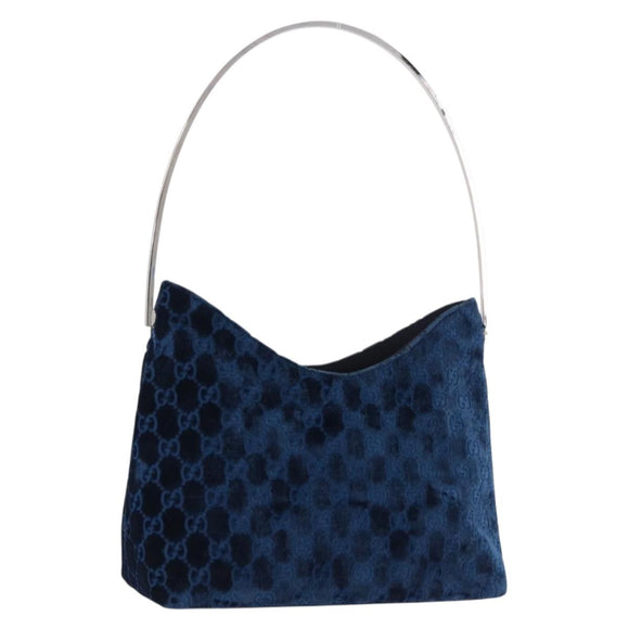 GUCCI GG Supreme Shoulder Bag Suede Blue Silver Auth BA14427A