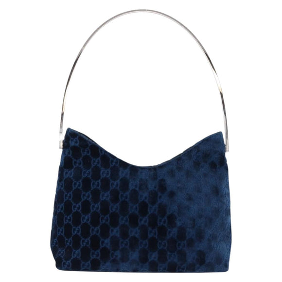 GUCCI GG Supreme Shoulder Bag Suede Blue Silver Auth BA14427A
