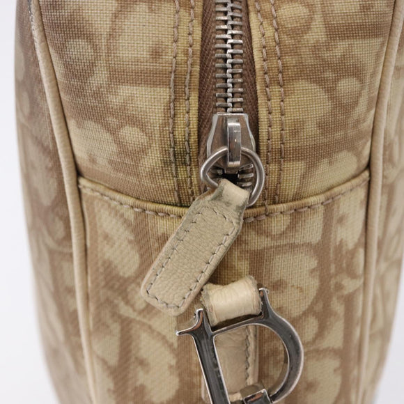 Christian Dior Trotter Canvas Shoulder Bag PVC Beige Silver Auth BA14428