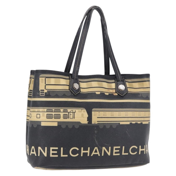 CHANEL Central Station Tote Bag PVC Canvas Black Silver CC Auth BA14429