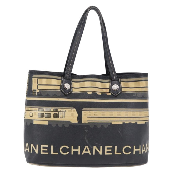 CHANEL Central Station Tote Bag PVC Canvas Black Silver CC Auth BA14429