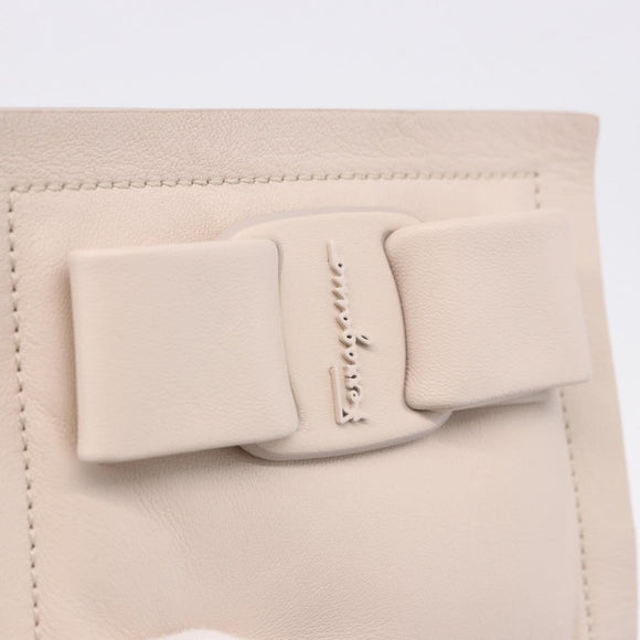 Salvatore Ferragamo Gancini Bifold Wallet Leather Ivory Silver Auth BA14437M