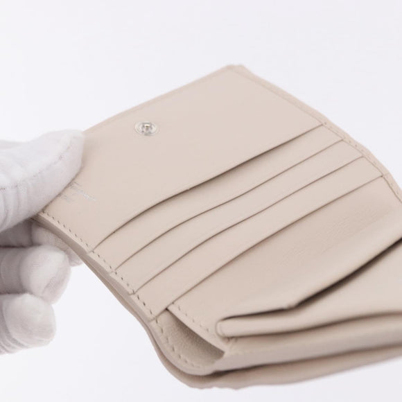 Salvatore Ferragamo Gancini Bifold Wallet Leather Ivory Silver Auth BA14437M