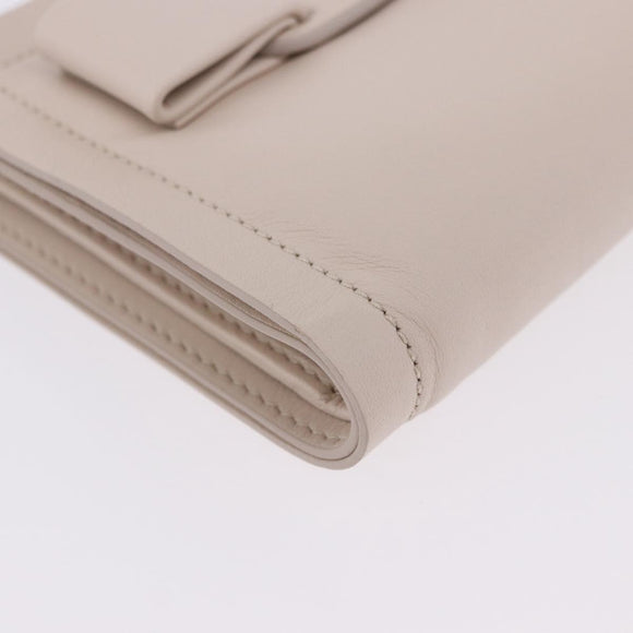 Salvatore Ferragamo Gancini Bifold Wallet Leather Ivory Silver Auth BA14437M