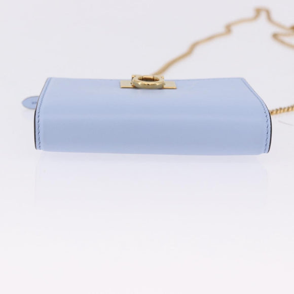 Salvatore Ferragamo Gancini Chain Shoulder Wallet Leather Blue Auth BA14439M