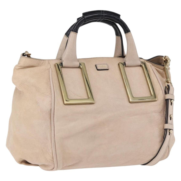 Chloe Etel Hand Bag Leather 2way Beige Gold Auth BA14456