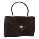 BALLY Quilted Hand Bag Suede Dark Brown Gold Auth BA1446-1
