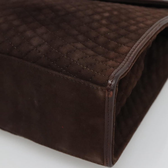 BALLY Quilted Hand Bag Suede Dark Brown Gold Auth BA1446