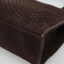 BALLY Quilted Hand Bag Suede Dark Brown Gold Auth BA1446-15