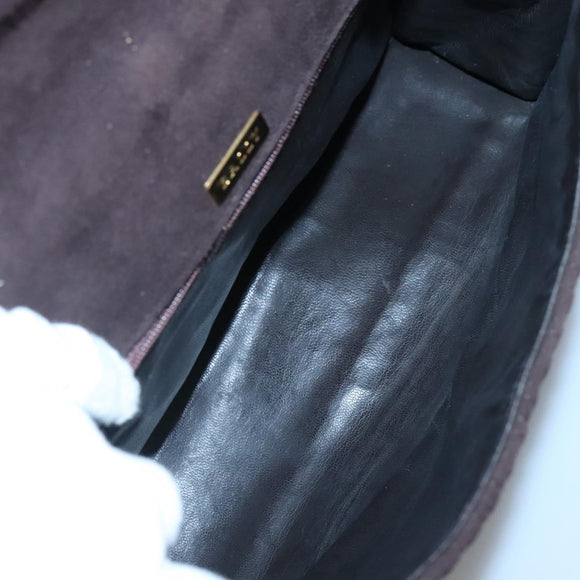 BALLY Quilted Hand Bag Suede Dark Brown Gold Auth BA1446