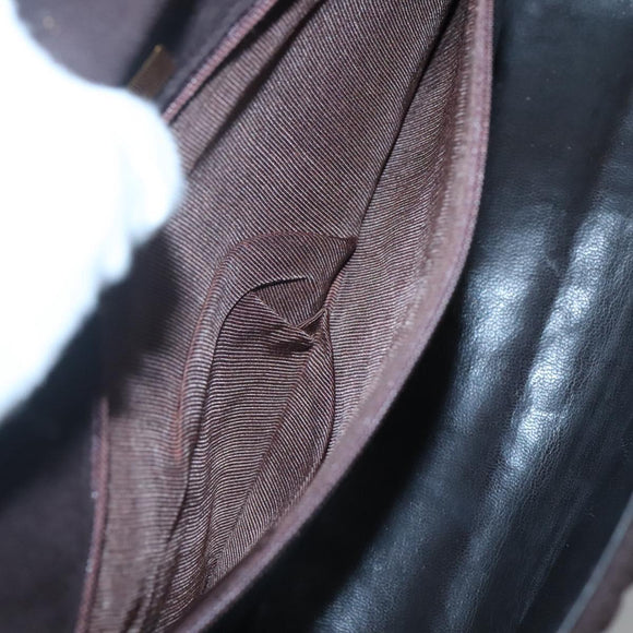 BALLY Quilted Hand Bag Suede Dark Brown Gold Auth BA1446