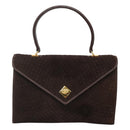 BALLY Quilted Hand Bag Suede Dark Brown Gold Auth BA1446-13