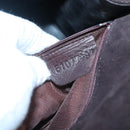 BALLY Quilted Hand Bag Suede Dark Brown Gold Auth BA1446-12