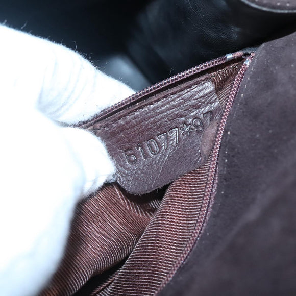 BALLY Quilted Hand Bag Suede Dark Brown Gold Auth BA1446